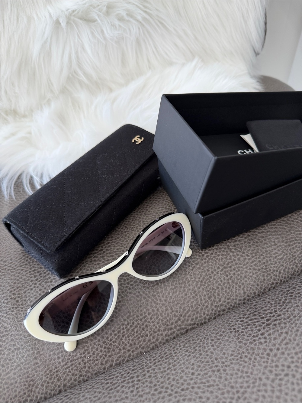 CHANEL Two-Tone Black & White Cat-Eye Sunglasses